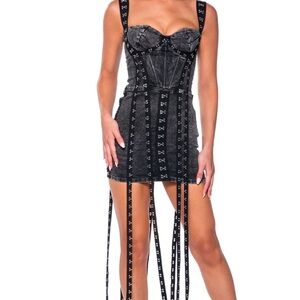 AKIRA STRAPPED IN ACID WASH DENIM CORSET MINI DRESS